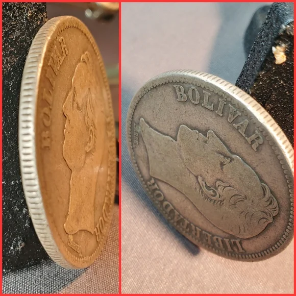 Circulated 1935 VENEZUELA 5 BOLIVARES .900 Silver Crown CoinY#24.2